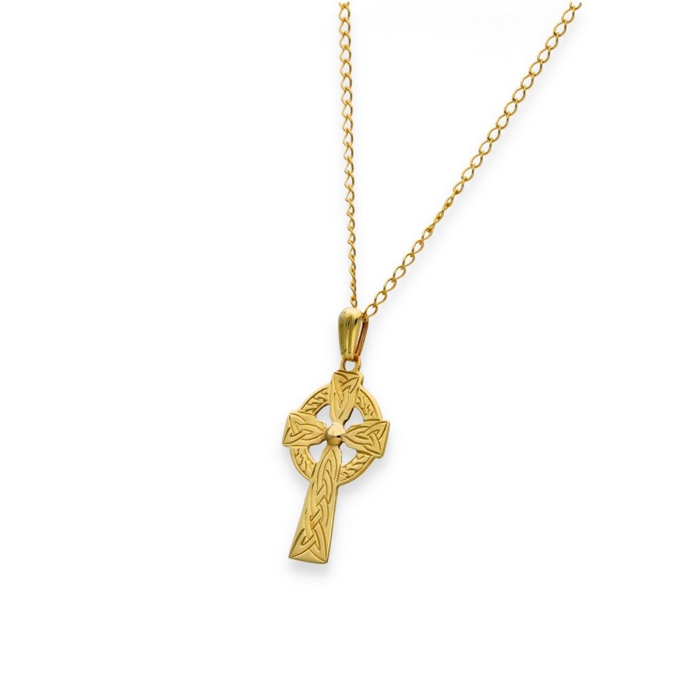 9ct Yellow Gold Celtic Cross Pendant & Necklace - 18" - 2.4g