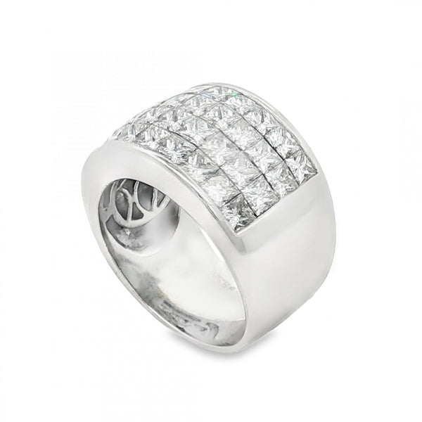 18ct White Gold Diamond Row Cluster Ring - Size N - 3.96ct