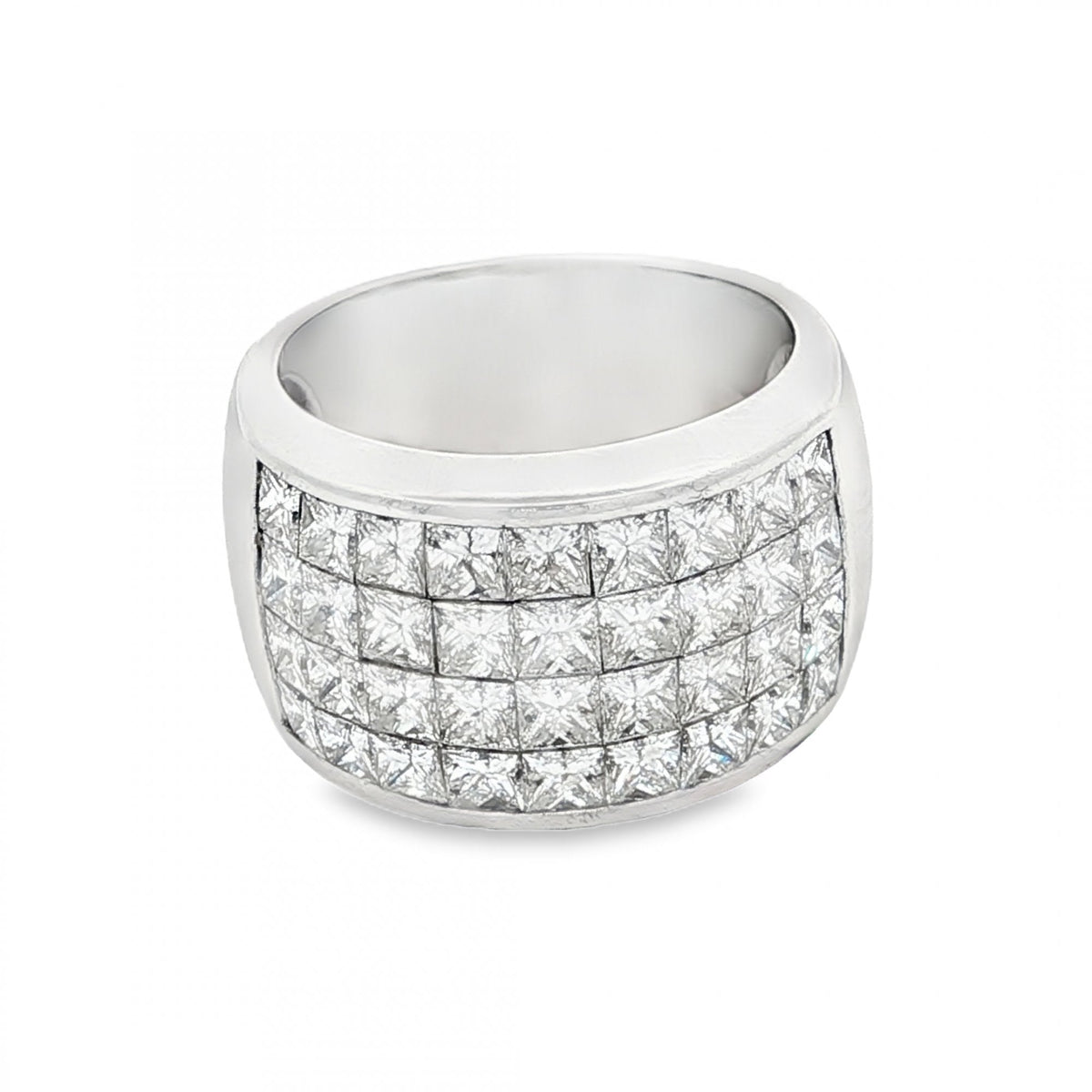 18ct White Gold Diamond Row Cluster Ring - Size N - 3.96ct
