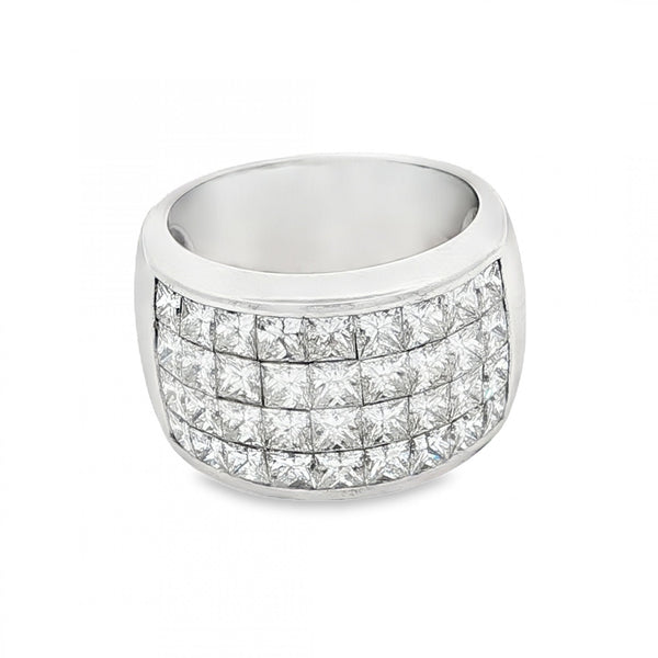 18ct White Gold Diamond Row Cluster Ring - Size N - 3.96ct