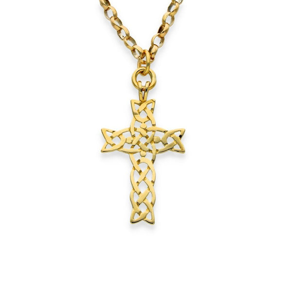 9ct Yellow Gold Celtic Cross Pendant & Belcher Chain -24" -11.7g