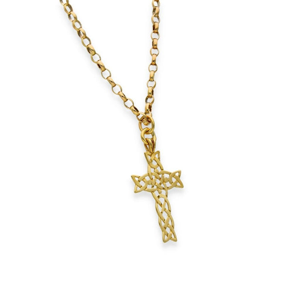 9ct Yellow Gold Celtic Cross Pendant & Belcher Chain -24" -11.7g