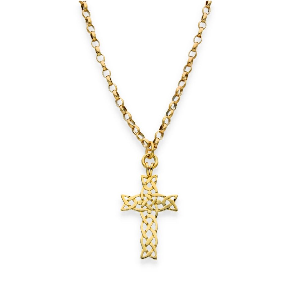 9ct Yellow Gold Celtic Cross Pendant & Belcher Chain -24" -11.7g