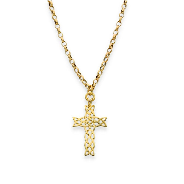 9ct Yellow Gold Celtic Cross Pendant & Belcher Chain -24" -11.7g