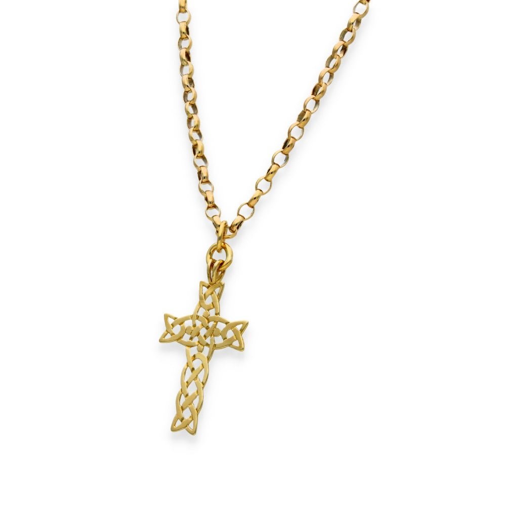 9ct Yellow Gold Celtic Cross Pendant & Belcher Chain -24" -11.7g