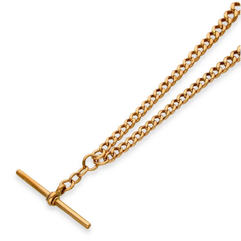 9ct Yellow Gold Double Albert Bracelet & T-Bar - 9" - 24.7g