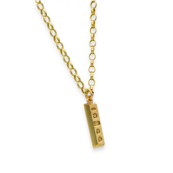 9ct Yellow Gold Ingot Pendant & Belcher Chain - 20" - 13.1g