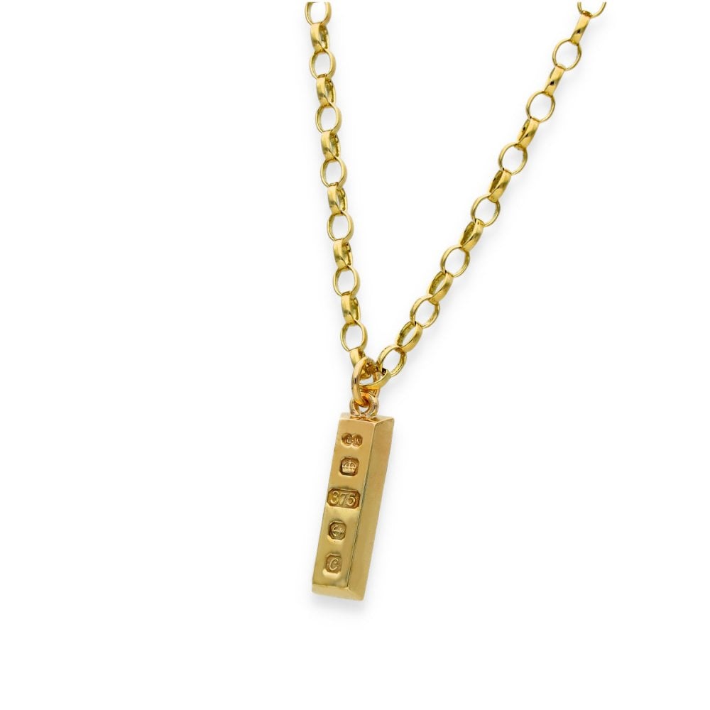 9ct Yellow Gold Ingot Pendant & Belcher Chain - 20" - 13.1g
