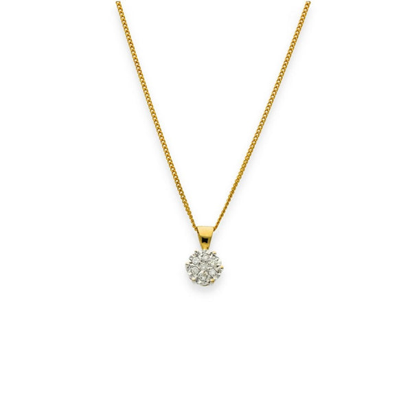 9ct Yellow Gold Diamond Cluster Pendant & Necklace - 20" -0.07ct