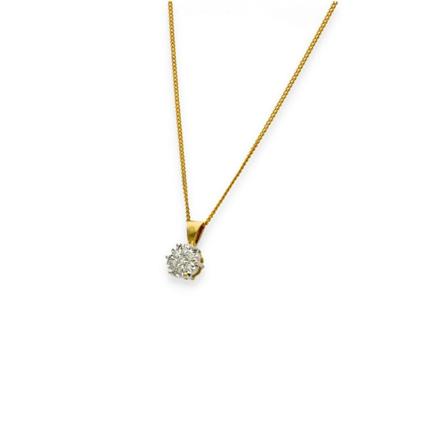 9ct Yellow Gold Diamond Cluster Pendant & Necklace - 20" -0.07ct