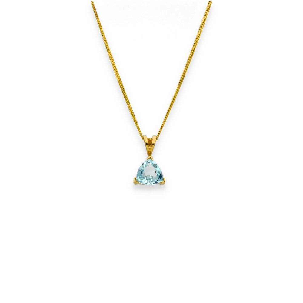 9ct Yellow Gold Blue Topaz Pendant & Necklace - 18" - 2.1g