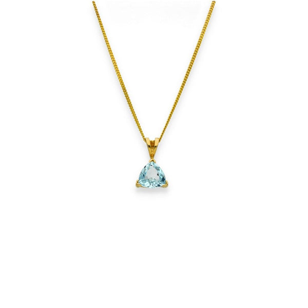 9ct Yellow Gold Blue Topaz Pendant & Necklace - 18" - 2.1g