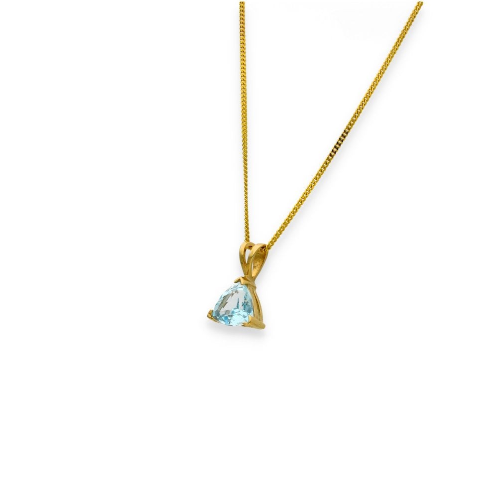 9ct Yellow Gold Blue Topaz Pendant & Necklace - 18" - 2.1g