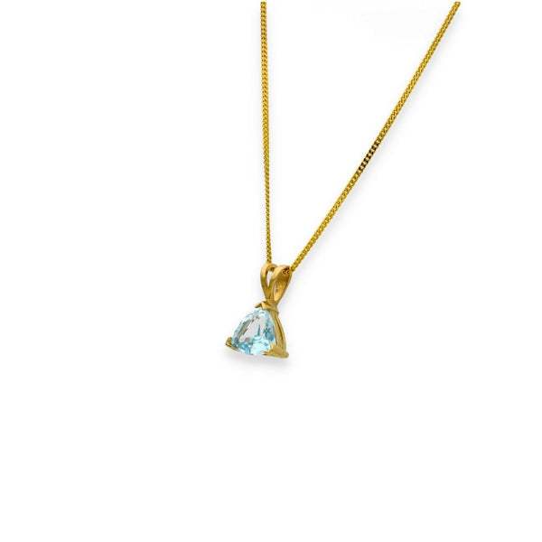 9ct Yellow Gold Blue Topaz Pendant & Necklace - 18" - 2.1g