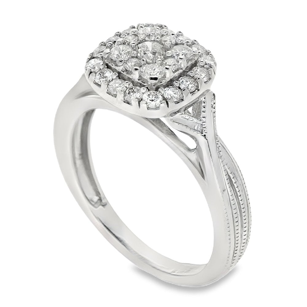 Ladies 9ct White Gold Diamond Cluster Ring - Size J