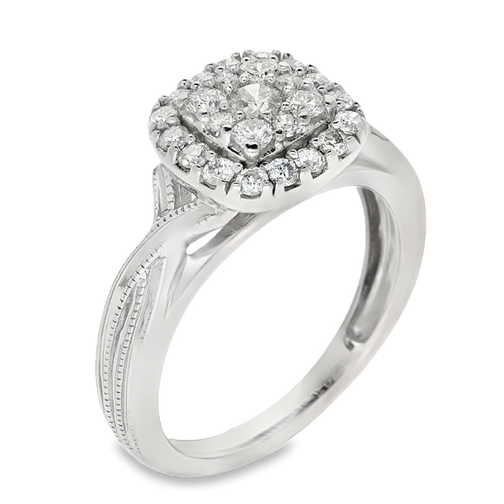 Ladies 9ct White Gold Diamond Cluster Ring - Size J