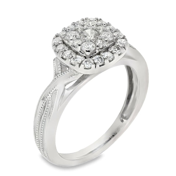 Ladies 9ct White Gold Diamond Cluster Ring - Size J