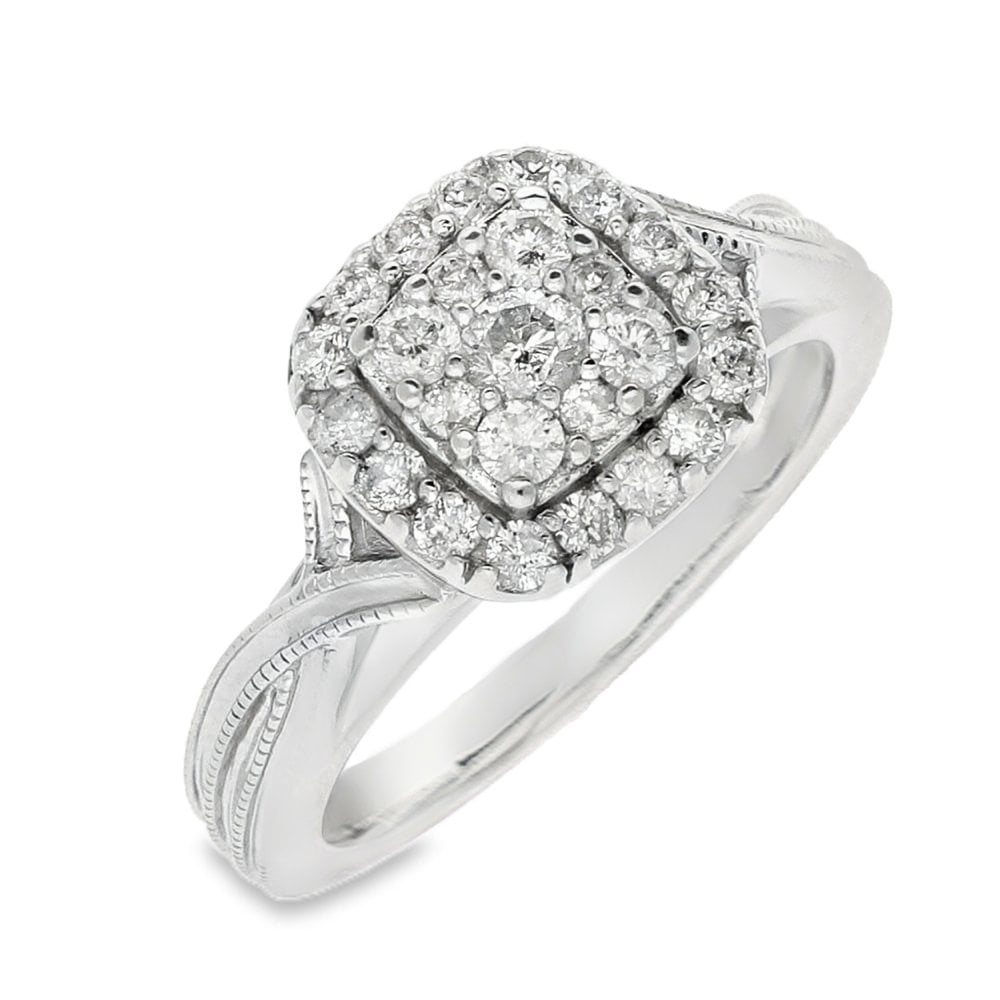 Ladies 9ct White Gold Diamond Cluster Ring - Size J