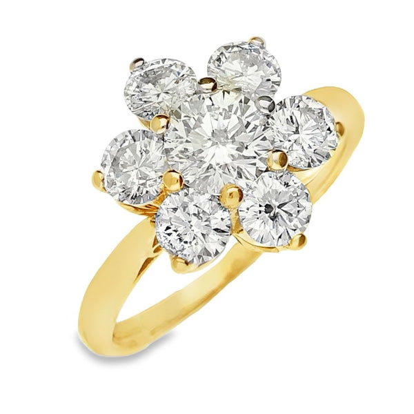 18ct Yellow Gold Diamond Cluster Ring - Size L - 1.75ct