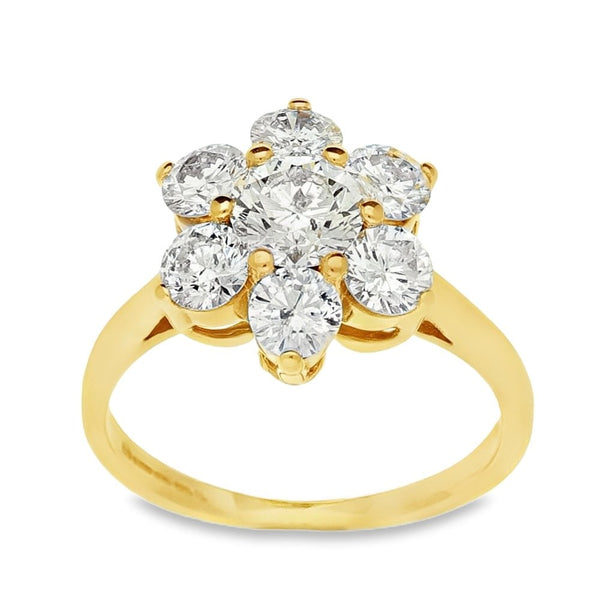 18ct Yellow Gold Diamond Cluster Ring - Size L - 1.75ct