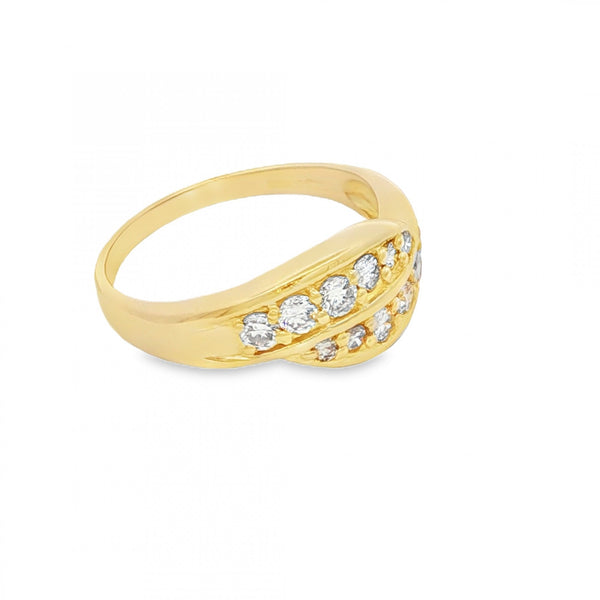 18ct Yellow Gold Diamond Crossover Ring - Size P - 0.60ct