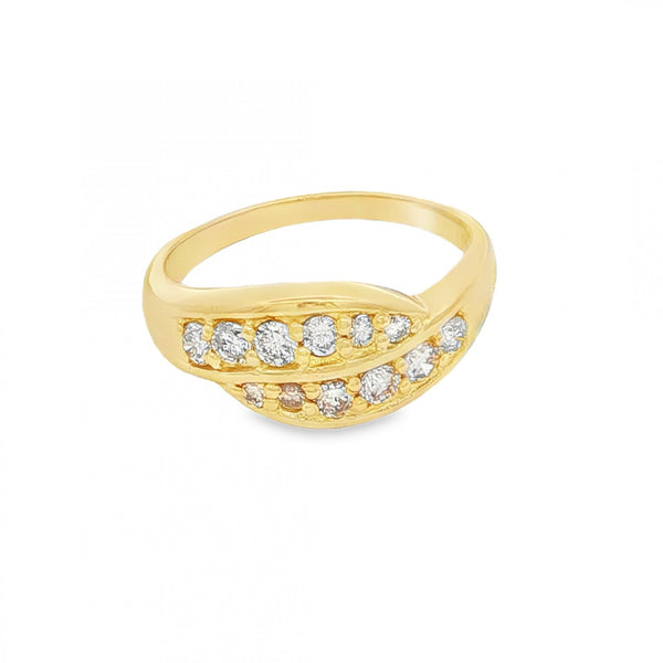 18ct Yellow Gold Diamond Crossover Ring - Size P - 0.60ct