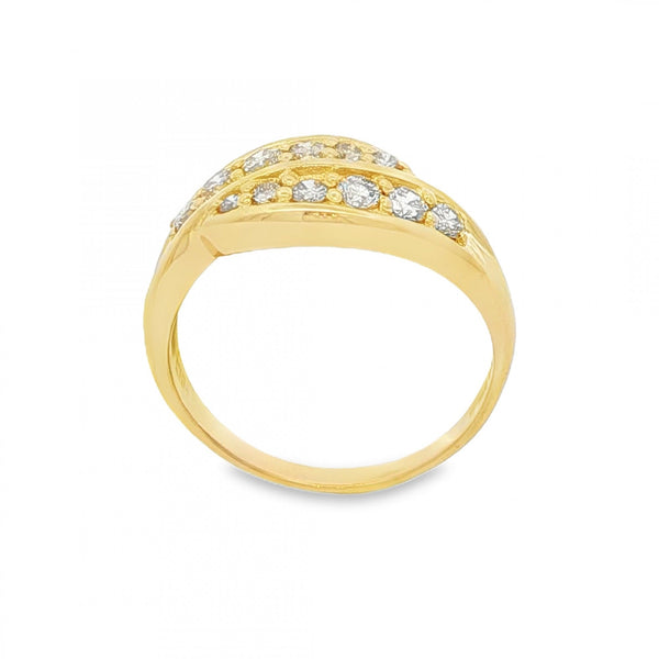 18ct Yellow Gold Diamond Crossover Ring - Size P - 0.60ct