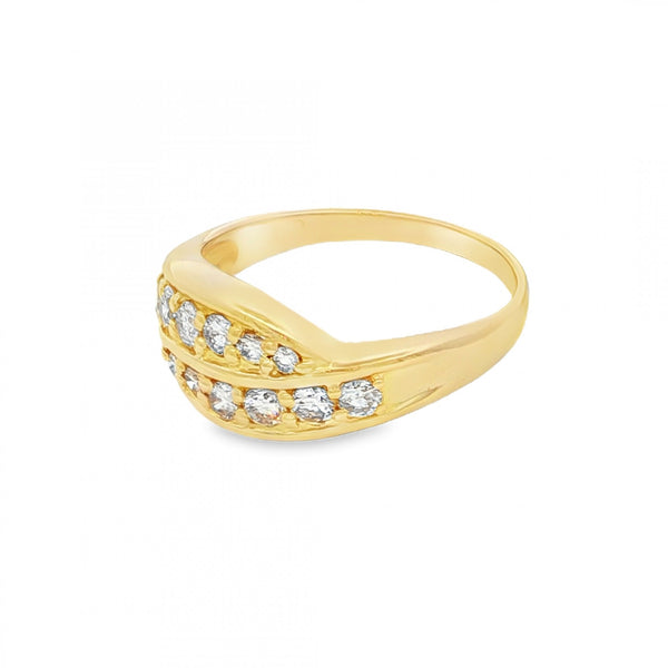 18ct Yellow Gold Diamond Crossover Ring - Size P - 0.60ct