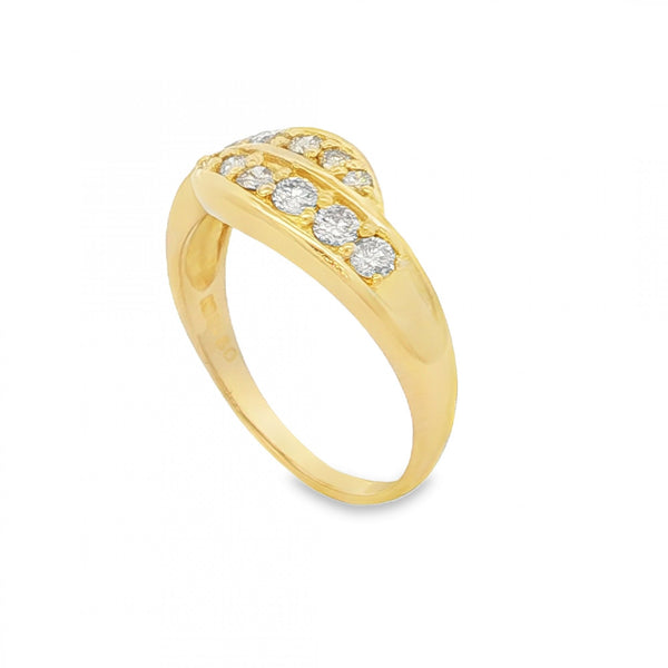 18ct Yellow Gold Diamond Crossover Ring - Size P - 0.60ct