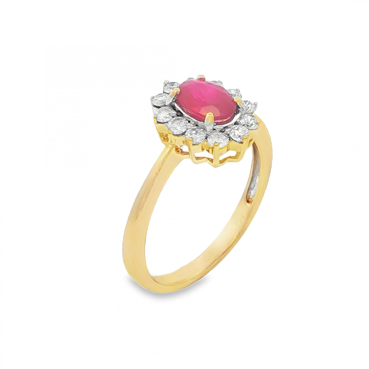 18ct Yellow Gold Ruby & Diamond Cluster Ring - Size M - 0.36ct