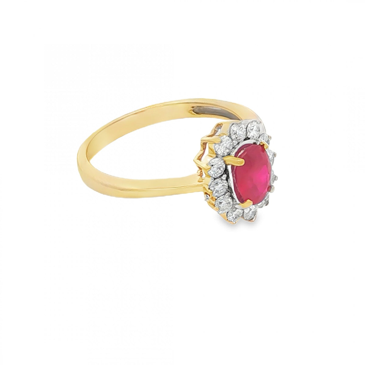 18ct Yellow Gold Ruby & Diamond Cluster Ring - Size M - 0.36ct
