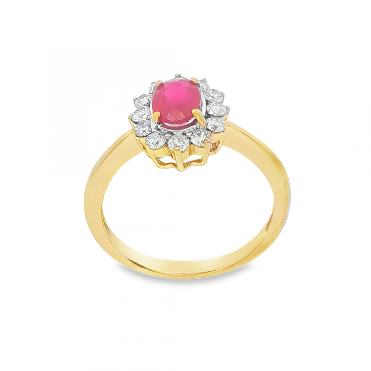 18ct Yellow Gold Ruby & Diamond Cluster Ring - Size M - 0.36ct