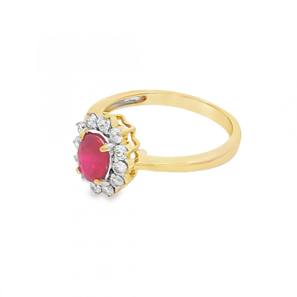 18ct Yellow Gold Ruby & Diamond Cluster Ring - Size M - 0.36ct