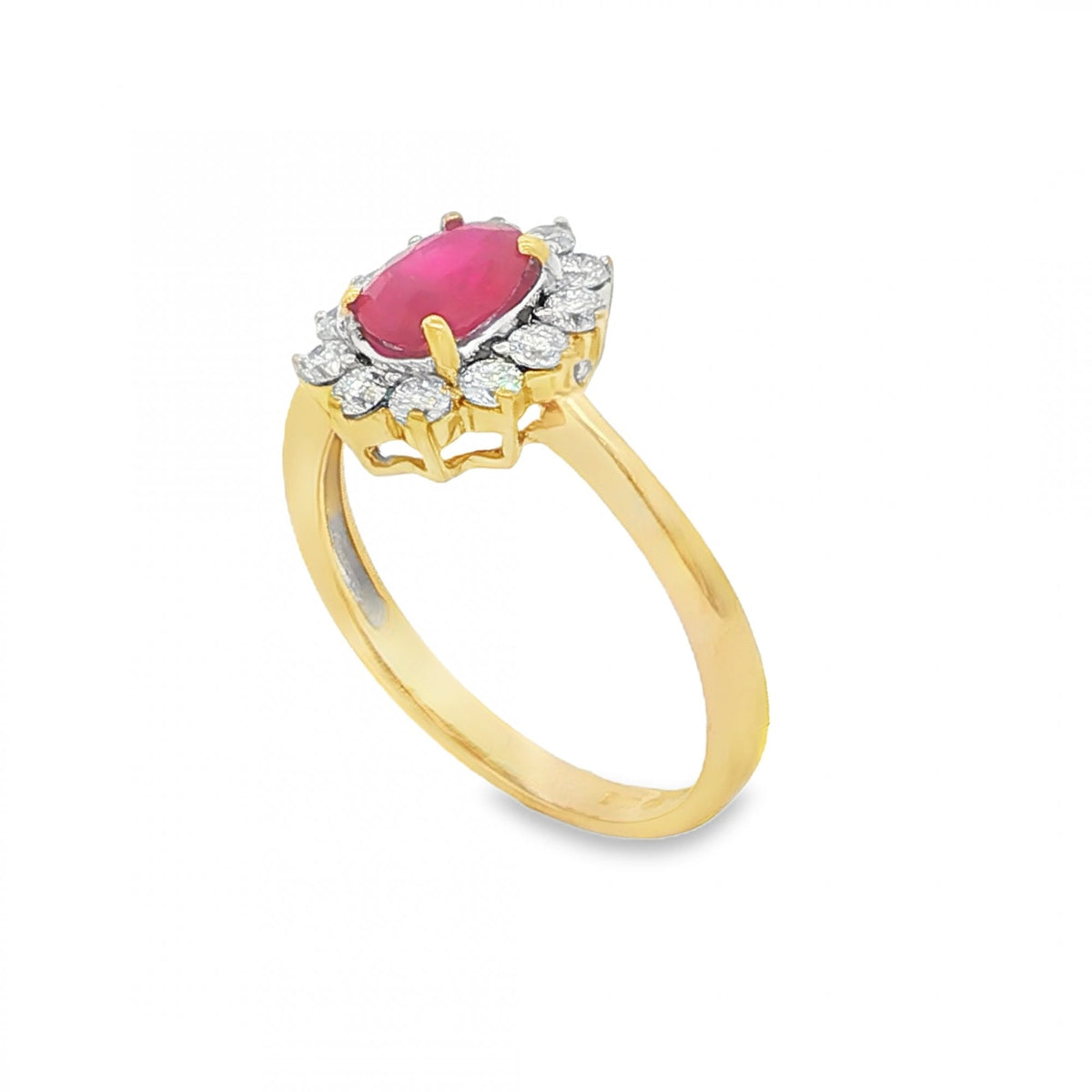 18ct Yellow Gold Ruby & Diamond Cluster Ring - Size M - 0.36ct