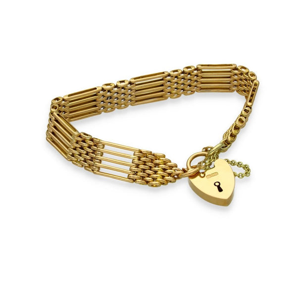 9ct Yellow Gold Five Bar Gate Bracelet - 7" - 20.7g