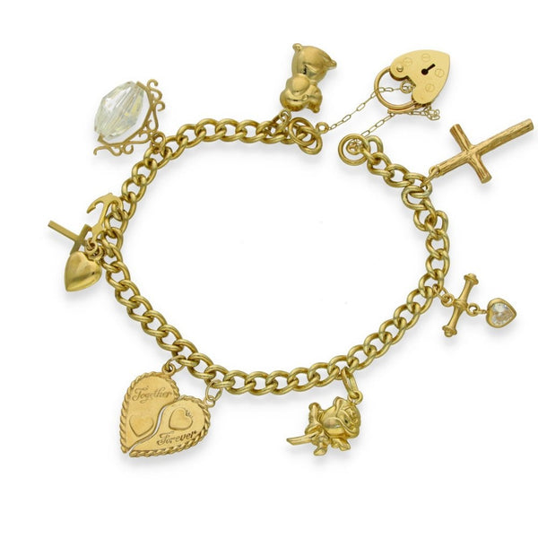 9ct Yellow Gold 9 Charm Bracelet - 7" - 16.6g