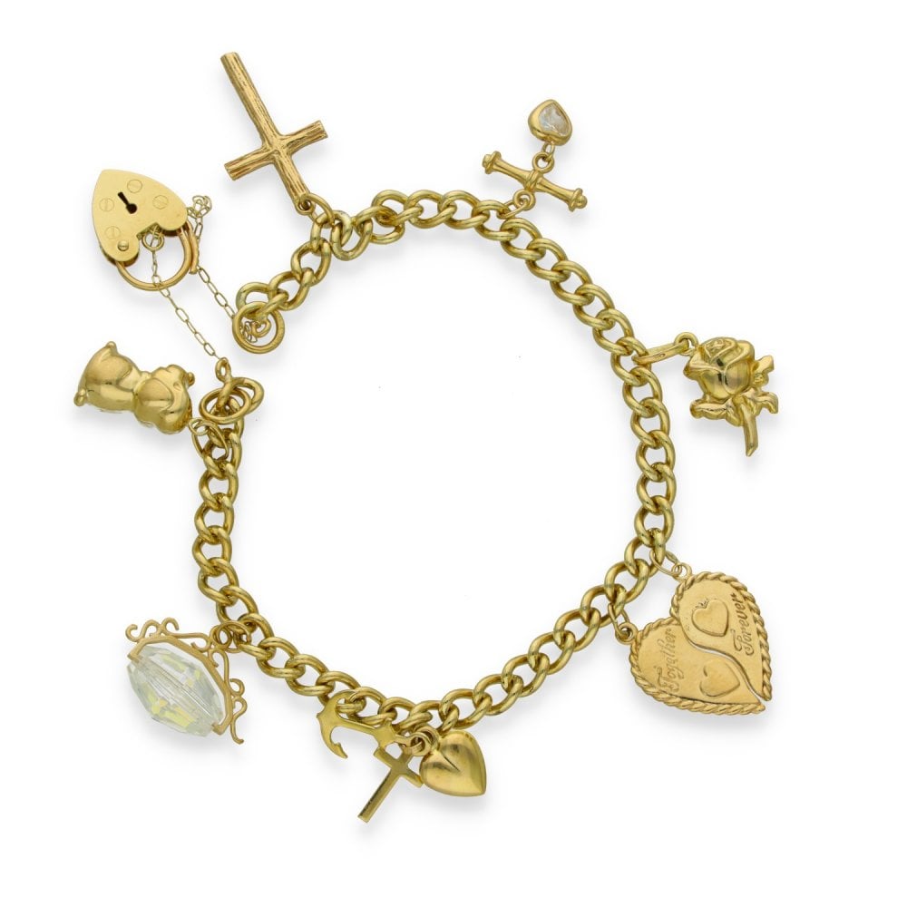 9ct Yellow Gold 9 Charm Bracelet - 7" - 16.6g