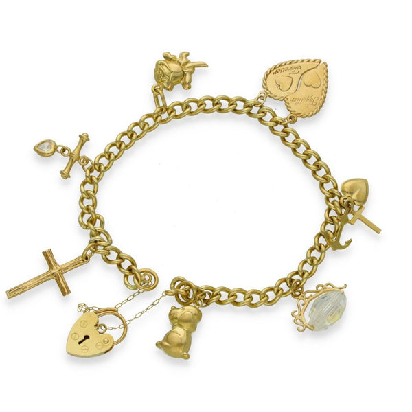 9ct Yellow Gold 9 Charm Bracelet - 7" - 16.6g