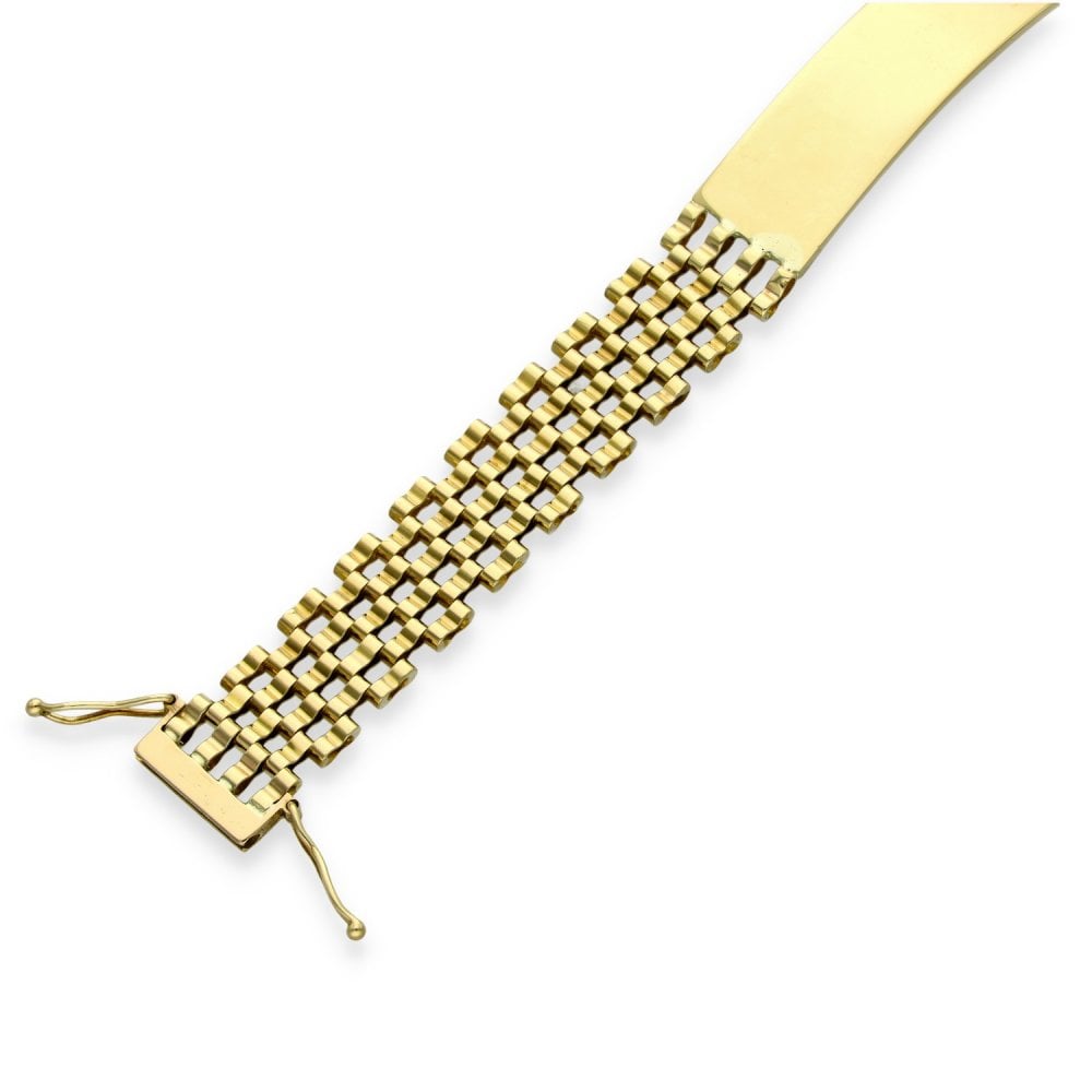9ct Yellow Gold Brick ID Bracelet - 8" - 25.8g