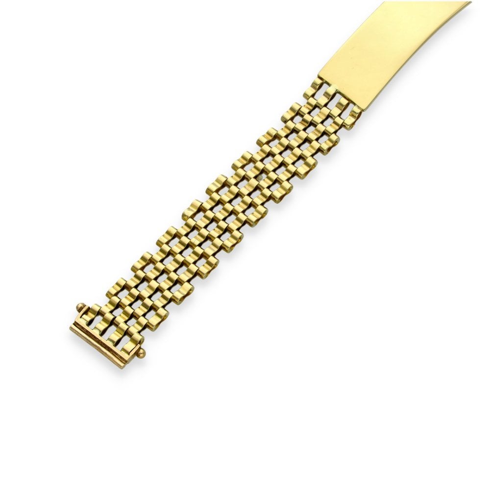 9ct Yellow Gold Brick ID Bracelet - 8" - 25.8g