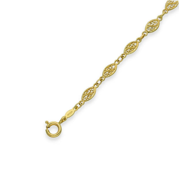 9ct Yellow Gold Oval Filigree Bracelet - 18cm - 2.6g