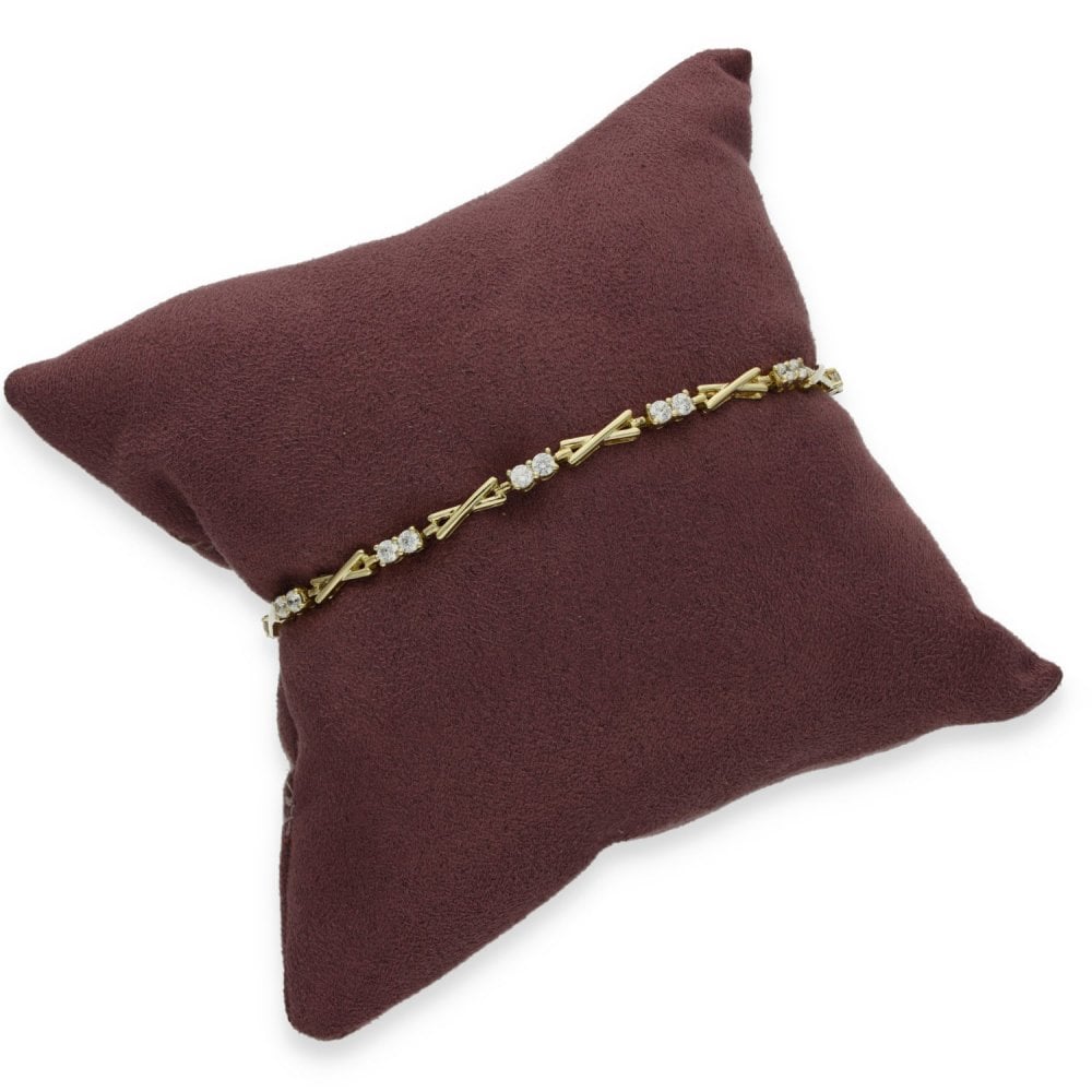 9ct Yellow Gold CZ Crossover Bracelet - 7.5" - 6.8g