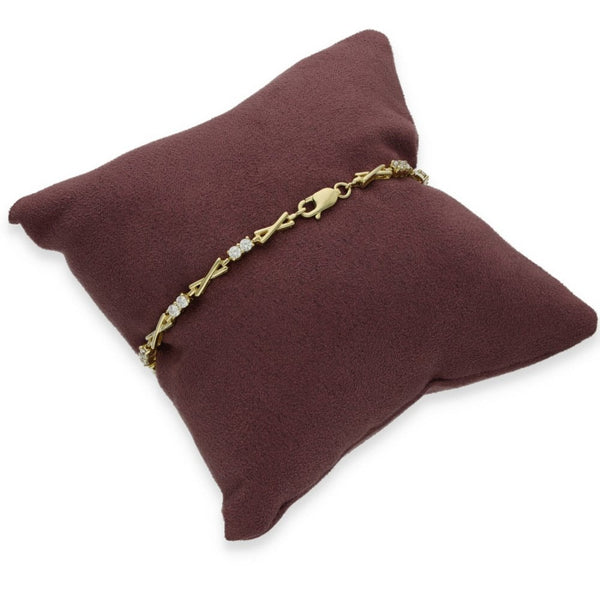 9ct Yellow Gold CZ Crossover Bracelet - 7.5" - 6.8g