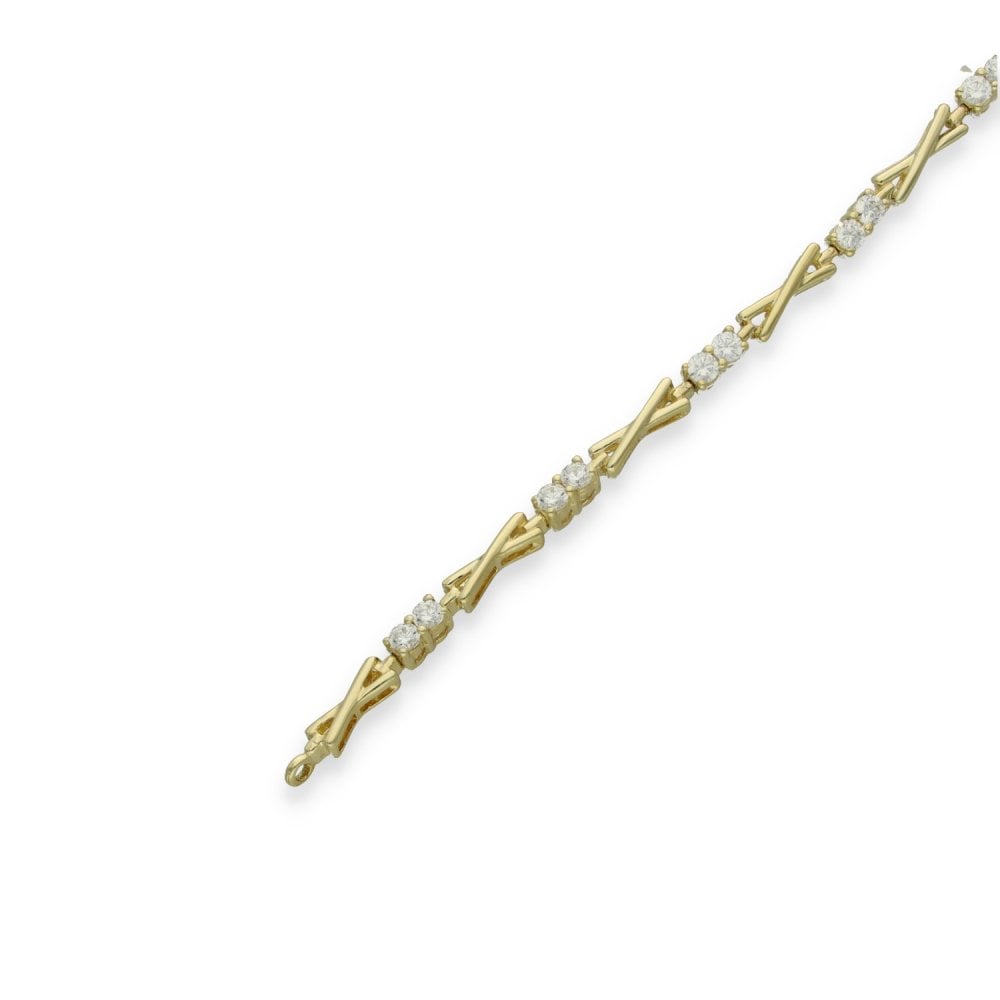 9ct Yellow Gold CZ Crossover Bracelet - 7.5" - 6.8g