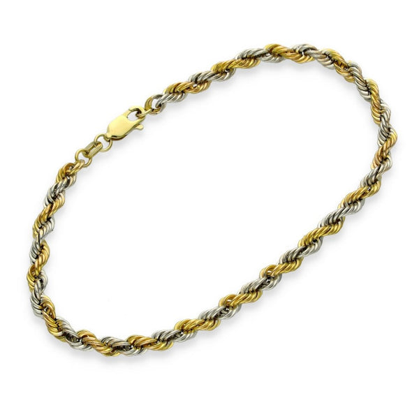 9ct Yellow & White Gold Hollow Rope Bracelet - 8" - 2.5g