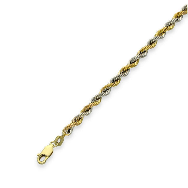 9ct Yellow & White Gold Hollow Rope Bracelet - 8" - 2.5g