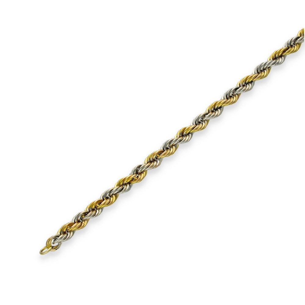 9ct Yellow & White Gold Hollow Rope Bracelet - 8" - 2.5g