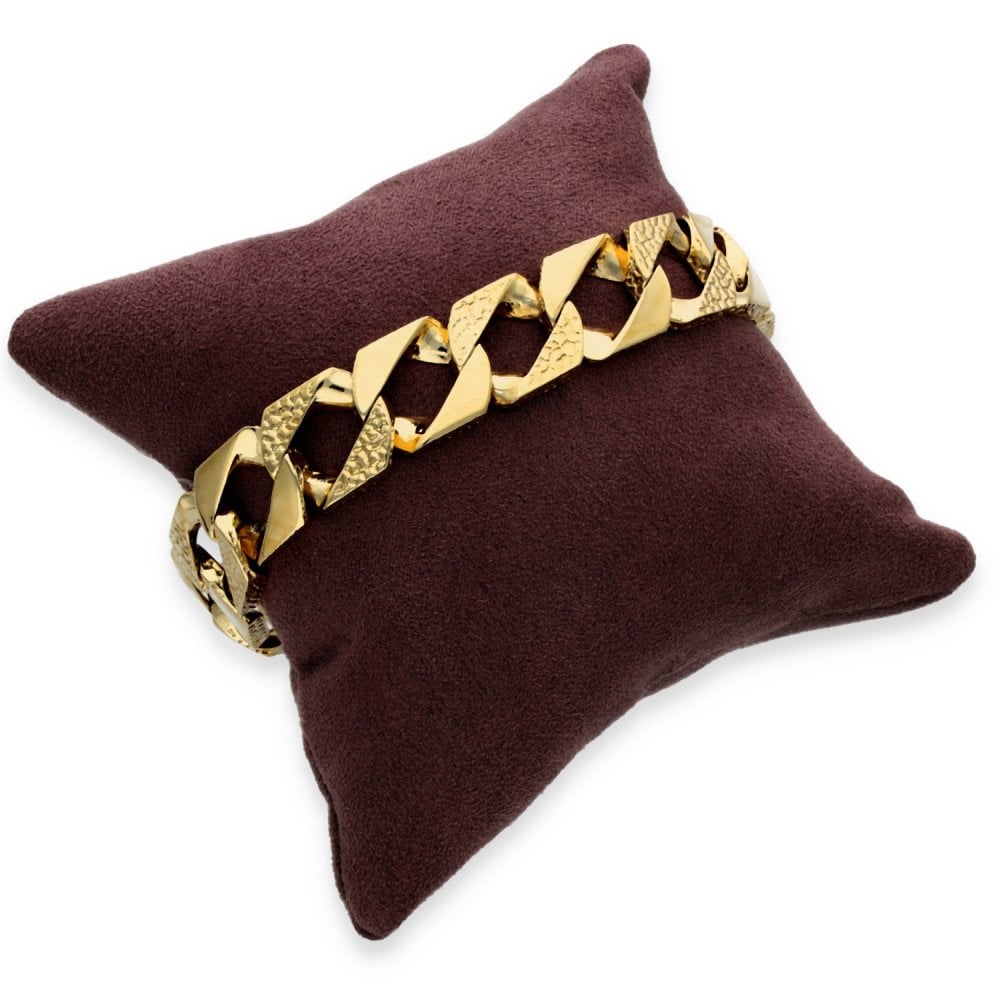 9ct Yellow Gold Bark-Engraved Heavy Curb Bracelet - 9" - 63.7g