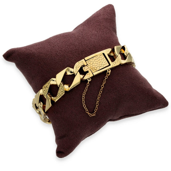 9ct Yellow Gold Bark-Engraved Heavy Curb Bracelet - 9" - 63.7g