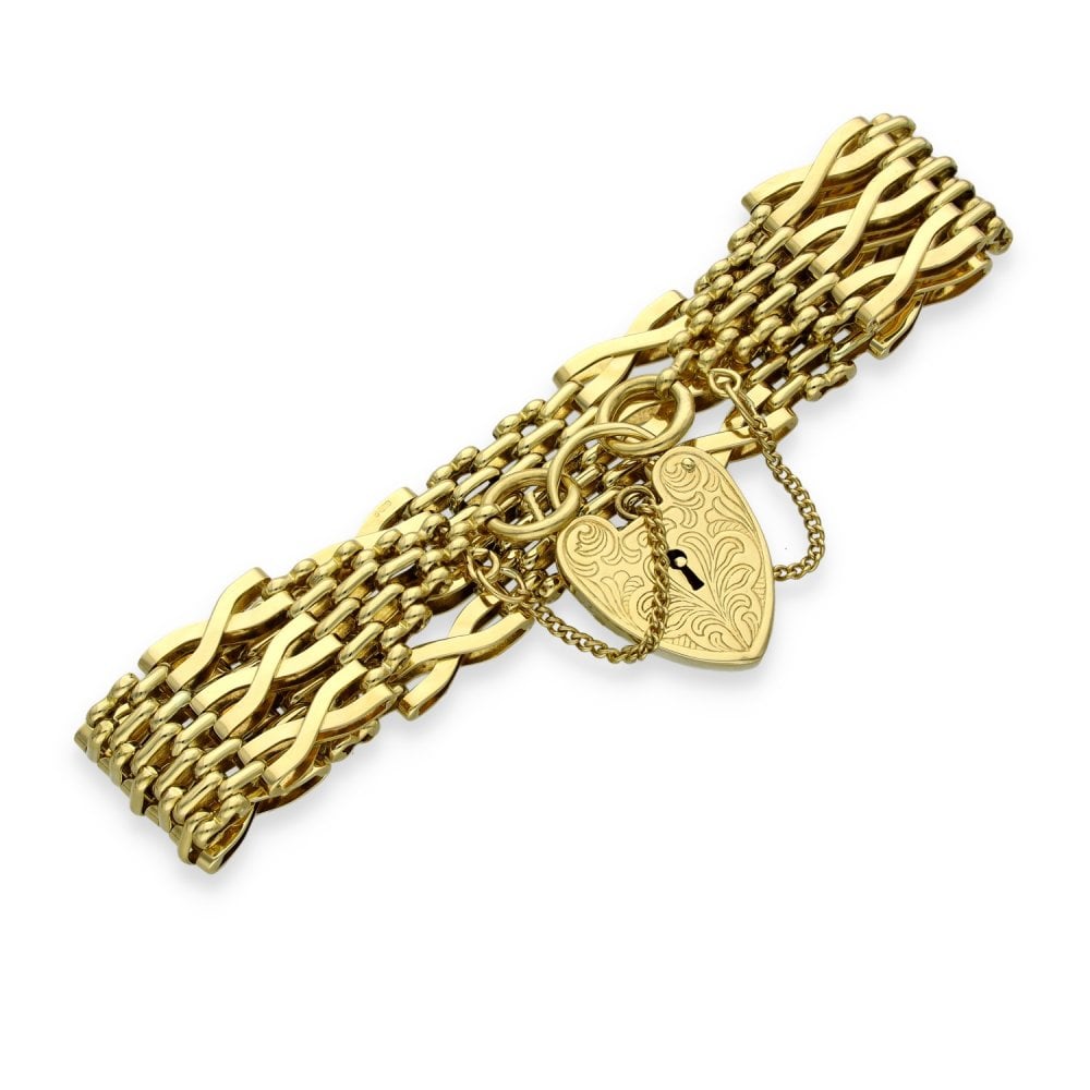 9ct Yellow Gold Crossover Gate Bracelet - 18cm - 27.9g